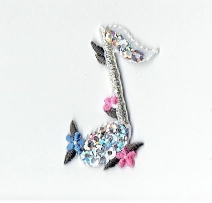 Silver Sequin Quarter Note with Flowers