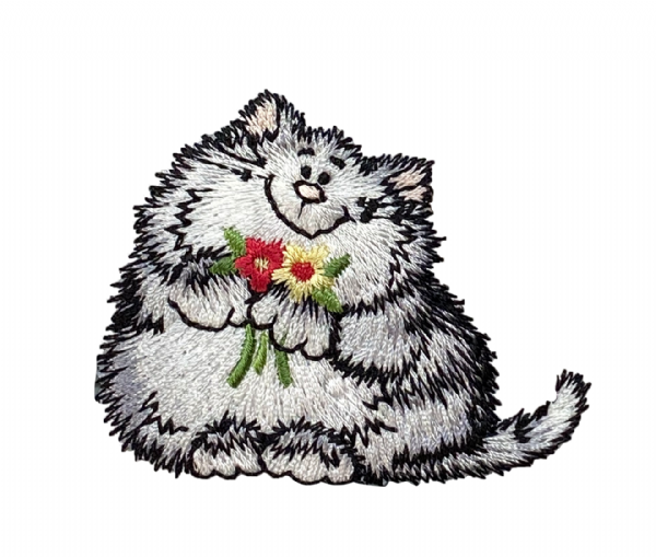 Gray Cat with Daisy Flowers