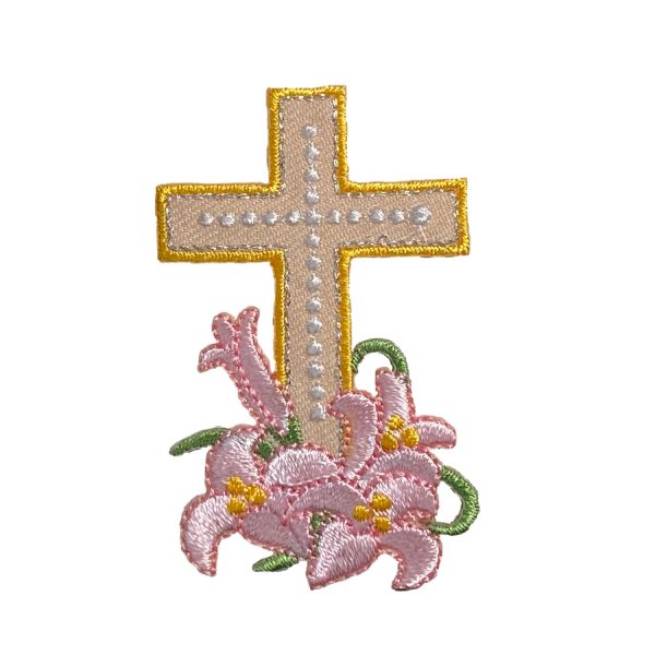 Beige Cross with Pink Lilies