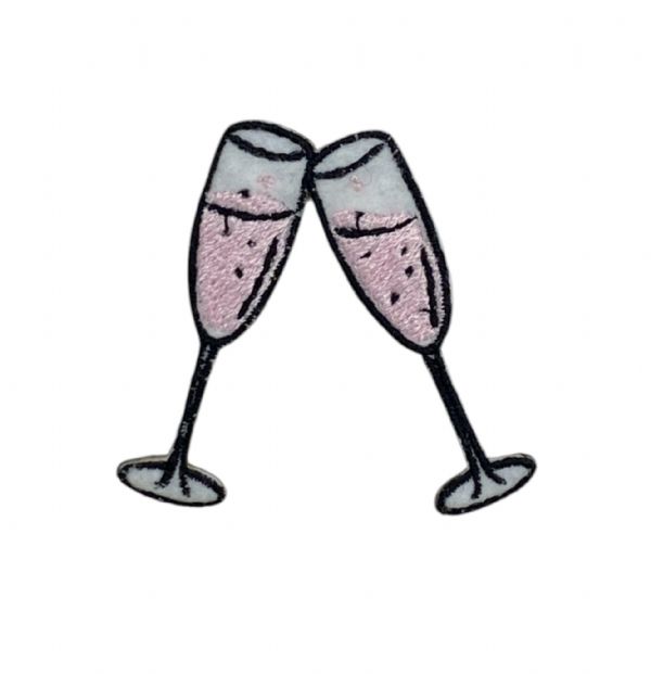 Pink Champagne Glasses Embroidered Patch
