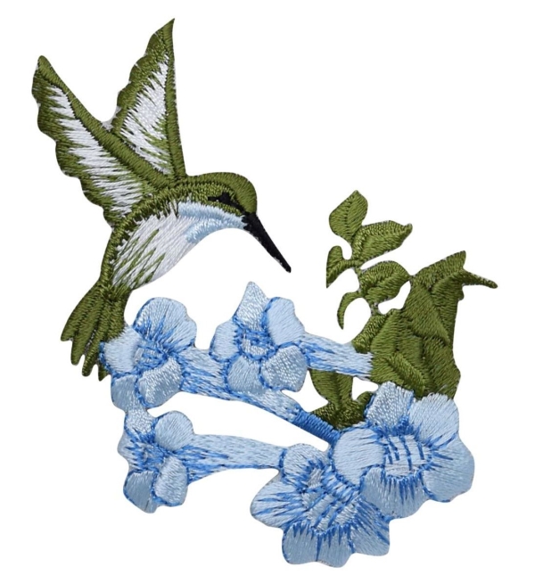 Hummingbird - Blue Flower - Facing Right