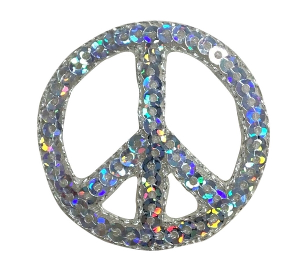 Sequin Peace Sign - Silver