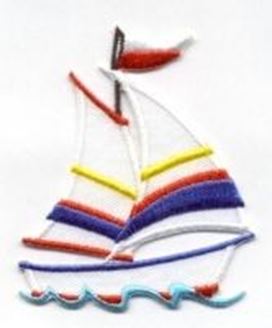 White Sailboat with Red, Blue, and Yellow Stripes