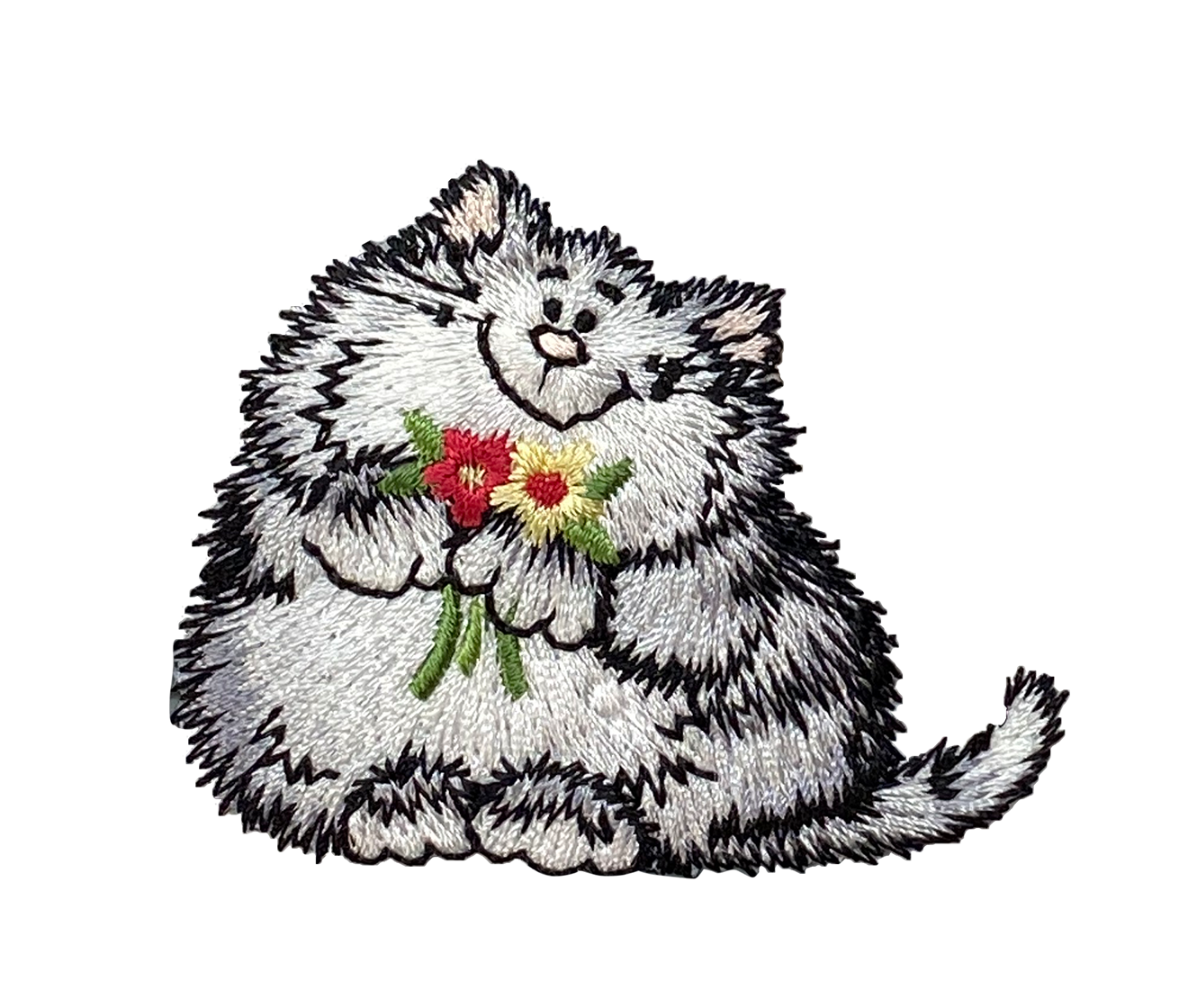 Gray Cat with Daisy Flowers