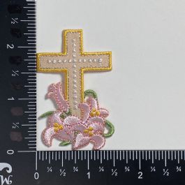 Beige Cross with Pink Lilies