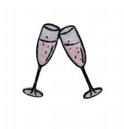 Pink Champagne Glasses Embroidered Patch