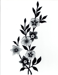 FLOWER BLACK, WHITE & SILVER LEFT IRON ON PATCH 692258-A