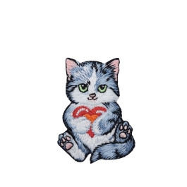 Gray Kitty Cat Holding Red Heart