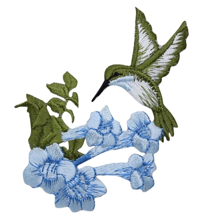 Hummingbird - Blue Flower - Facing Left