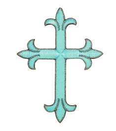 Cross - Fleur De Lis -Turquoise - Light Brown outline