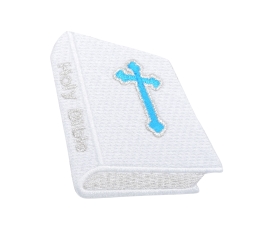 White Holy Bible with Blue Cross Religious